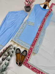 Lovely Sky Blue Georgette Embroidered Punjabi Style Salwar Suit