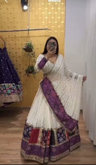 Lovely White Georgette Digital Print Lehenga Choli