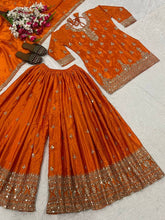 Alluring Orange Chinon Silk Sequence Work Sharara Suit
