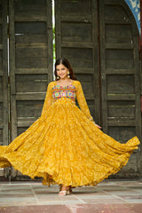 Designer Yellow Georgette Bandhani Work Gown