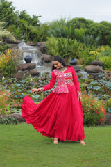 Amazing Pink Rayon Kutchi Work Gown