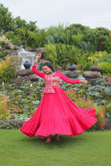 Amazing Pink Rayon Kutchi Work Gown