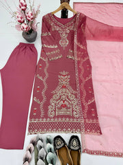 Pretty Pink Georgette Embroidery Work Palazzo Suit