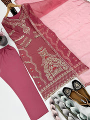 Pretty Pink Georgette Embroidery Work Palazzo Suit