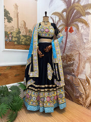 Lovely Black Rayon Embroidery Work Lehenga Choli For Navratri Wear