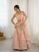 Awesome Peach Net Rainbow Work Lehenga Choli