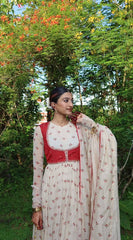 Pretty Red Georgette Print Work koti With Gown