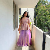 Ravishing Purple Crunchy Silk Embroidery Top With Lehenga