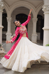 Lovely Pink Cotton Bandhani Work Lehenga For Navratri