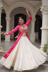 Lovely Pink Cotton Bandhani Work Lehenga For Navratri