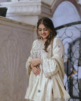 Exclusive White Creap Sequence Work Sharara Suit