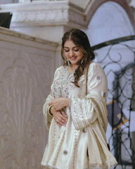 Exclusive White Creap Sequence Work Sharara Suit