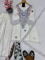 Exclusive White Creap Sequence Work Sharara Suit
