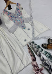 Exclusive White Creap Sequence Work Sharara Suit