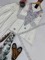 Exclusive White Creap Sequence Work Sharara Suit