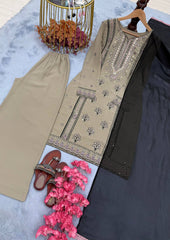 Stylish Beige Georgette Sequence Work Straight Kurti With Palazzo
