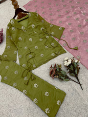 Trendy Olive Green Jimmy Choo Sequence Work Palazzo Suit