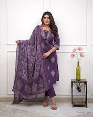 Awesome Purple Muslin Digital Print Straight Salwar Suit