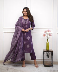 Awesome Purple Muslin Digital Print Straight Salwar Suit
