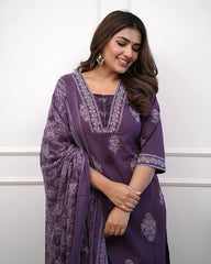 Awesome Purple Muslin Digital Print Straight Salwar Suit