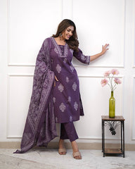 Awesome Purple Muslin Digital Print Straight Salwar Suit