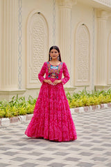 Ravishing Orange Georgette Gamthi Work Gown For Navratri