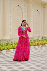 Ravishing Orange Georgette Gamthi Work Gown For Navratri