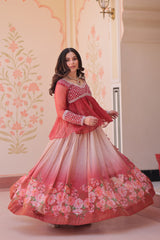 Trendy Red Chiffon Beads Embroidered Top With Lehenga