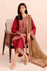 Ravishing Red Chinon Silk Work Palazzo Suit