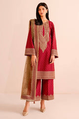 Ravishing Red Chinon Silk Work Palazzo Suit