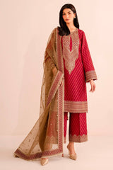 Ravishing Red Chinon Silk Work Palazzo Suit