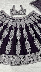 Marriage Wear Violet Color Silk Thread Work Lehenga Choli