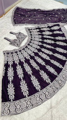 Marriage Wear Violet Color Silk Thread Work Lehenga Choli