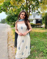 Stylish White Khadi Cotton Embroidery Salwar Suit