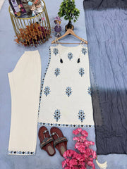 Stylish White Khadi Cotton Embroidery Salwar Suit