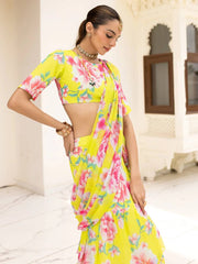 Pretty Yellow Georgette Ready To Wear Lehenga Saree