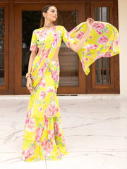 Pretty Yellow Georgette Ready To Wear Lehenga Saree