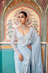 Alluring Sky Blue Georgette Thread Work Designer Saree