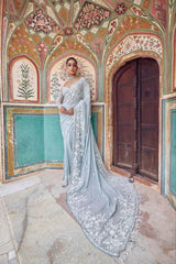 Alluring Sky Blue Georgette Thread Work Designer Saree