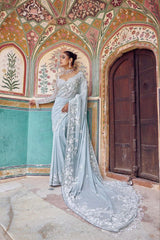 Alluring Sky Blue Georgette Thread Work Designer Saree