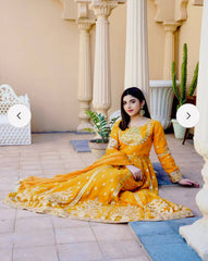 Exclusive Yellow Georgette Sequence Work Gown