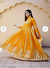 Exclusive Yellow Georgette Sequence Work Gown