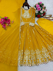 Exclusive Yellow Georgette Sequence Work Gown