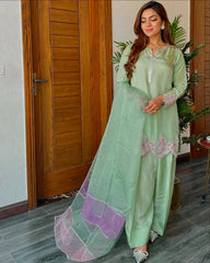 Lovely Green Crepe Sequence Work Punjabi Style Palazzo Suit