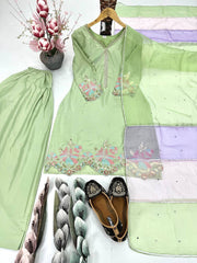 Lovely Green Crepe Sequence Work Punjabi Style Palazzo Suit