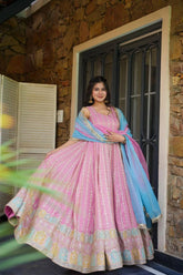 Trendy Pink Organza Digital Printed Anarkali Gown