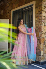 Trendy Pink Organza Digital Printed Anarkali Gown