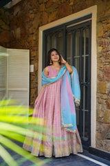 Trendy Pink Organza Digital Printed Anarkali Gown