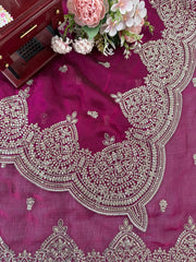 Exclusive Wine Chiffon Thread Work Saree