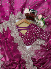 Exclusive Wine Chiffon Thread Work Saree